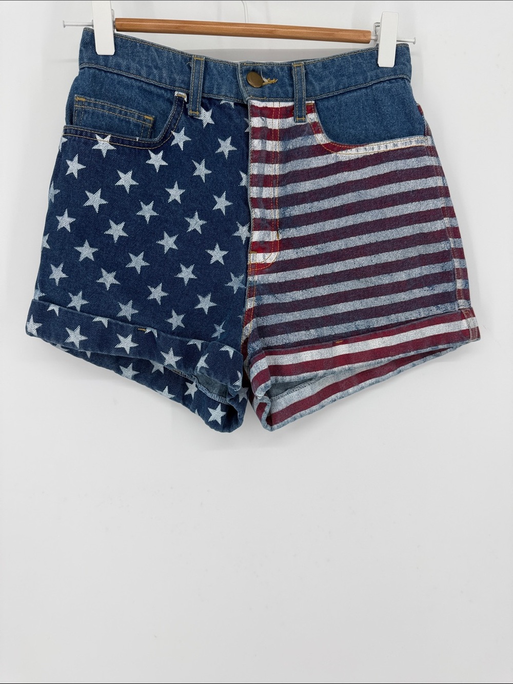 American Apparel Jeans Size 26 USA Flag Denim Shorts High Rise Stars Stripes